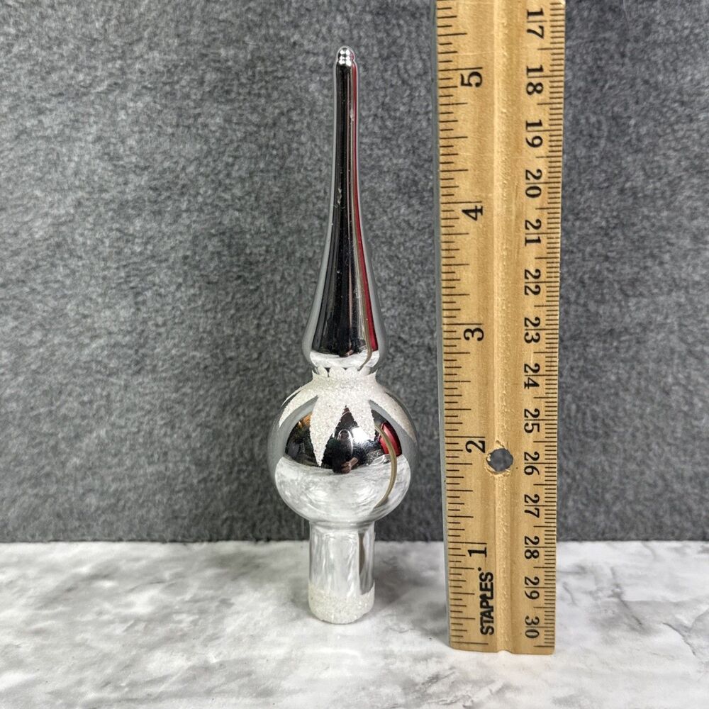 Vintage Blown Glass Tree Topper Mini 5.5" Silver Glitter Old World Christmas - Picture 2 of 8